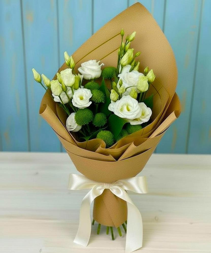 Букет цветов из: Хризантемы и Лизиантусы в Килемары