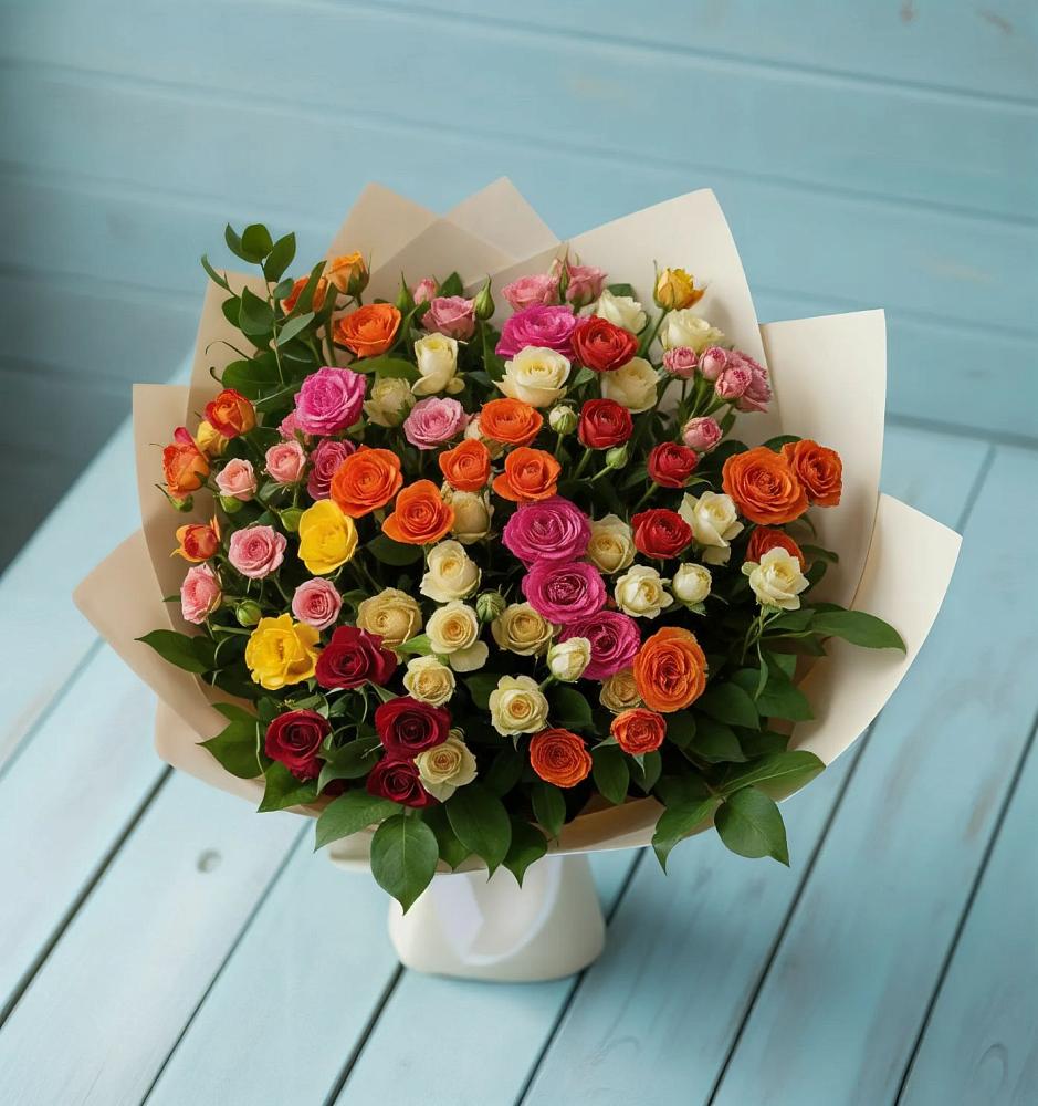 Букет Микс из разноцветных кустовых роз в Килемары