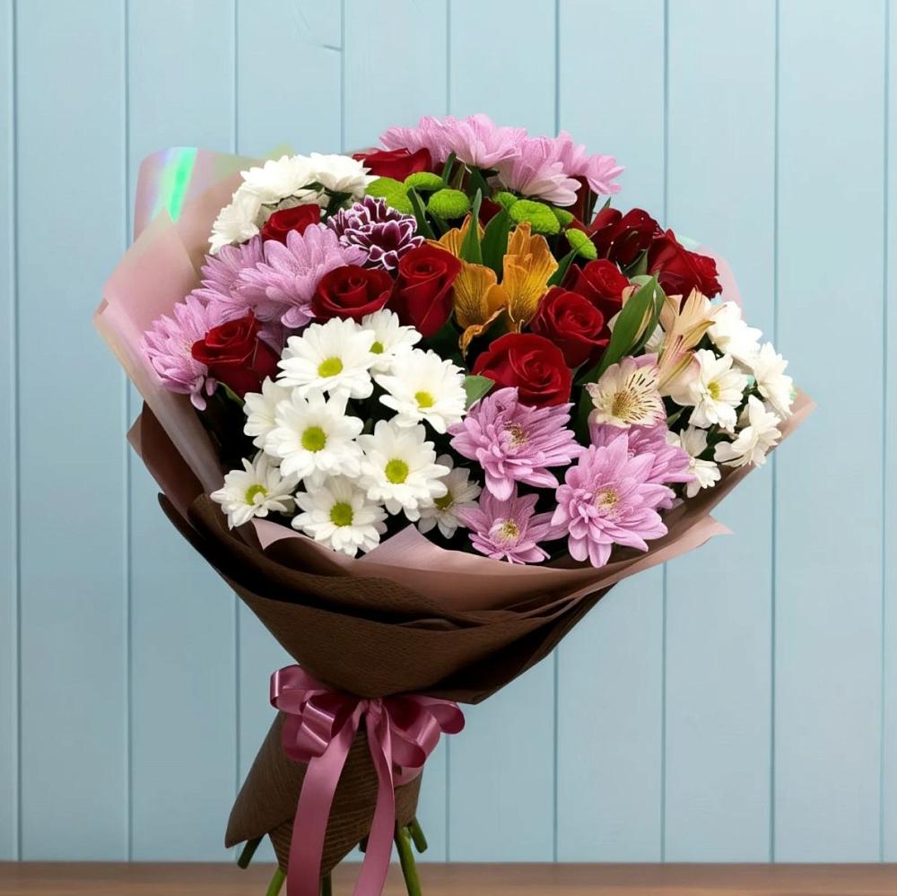 Букет цветов из: Розы, Хризантемы и Альстромерии в Килемары