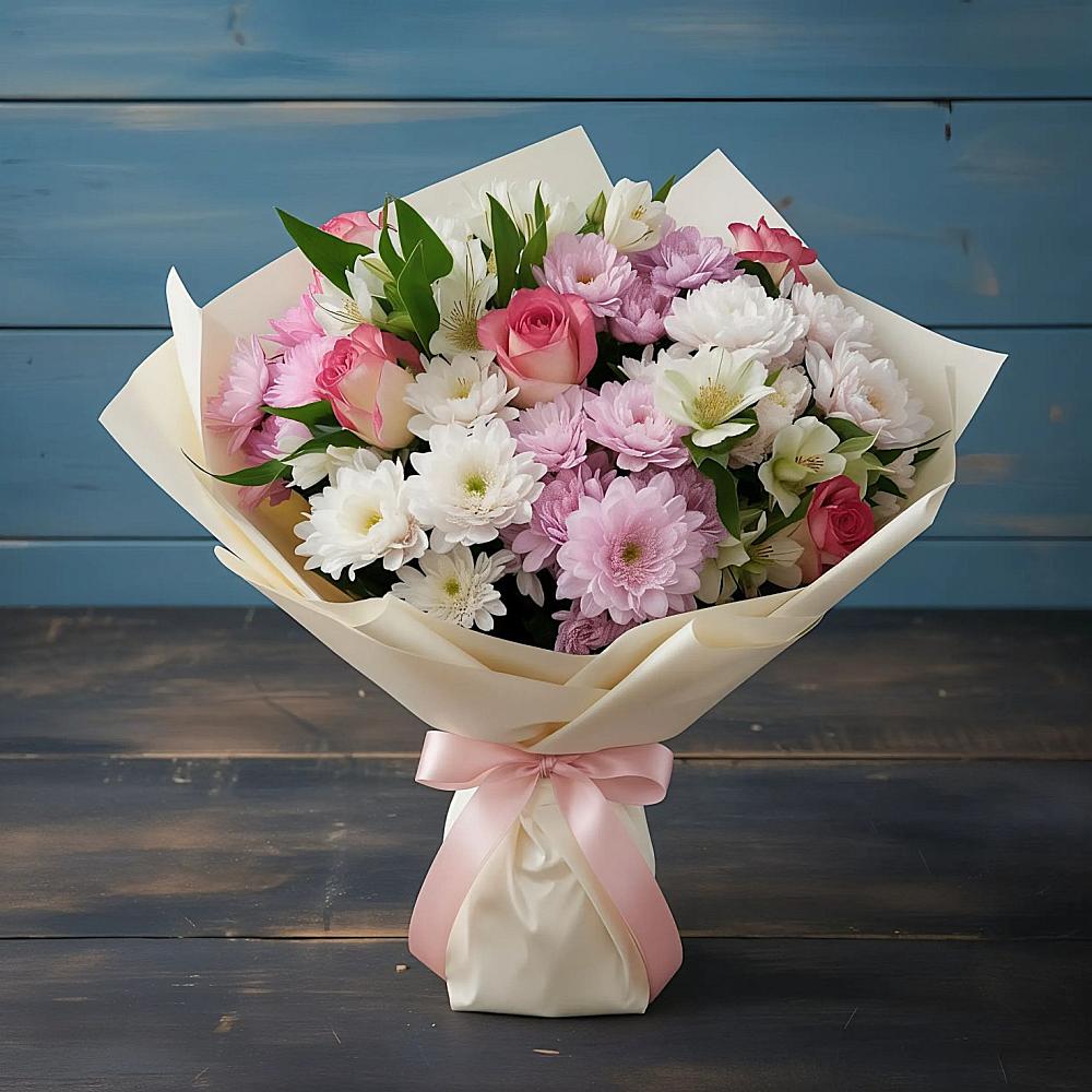 Букет цветов из: Хризантемы, Альстромерии и Розы в Килемары